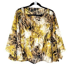 Leopard Sheer Chiffon Tunic Top Batwing Slv Oversized Loose Flowy Fit.